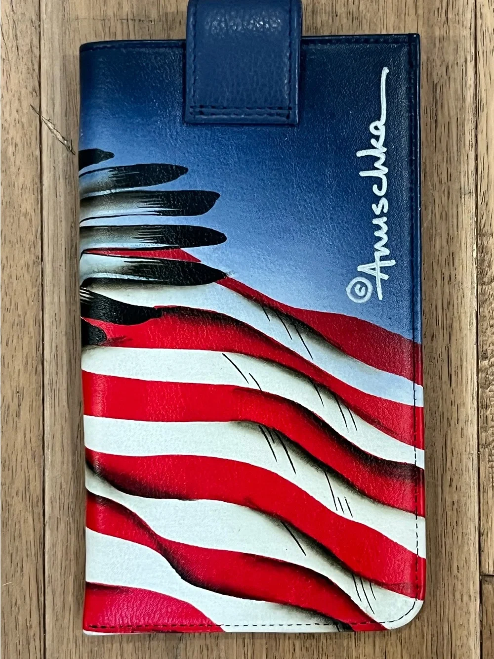 Anuschka Blue Red White Eagle Eyeglass Case
